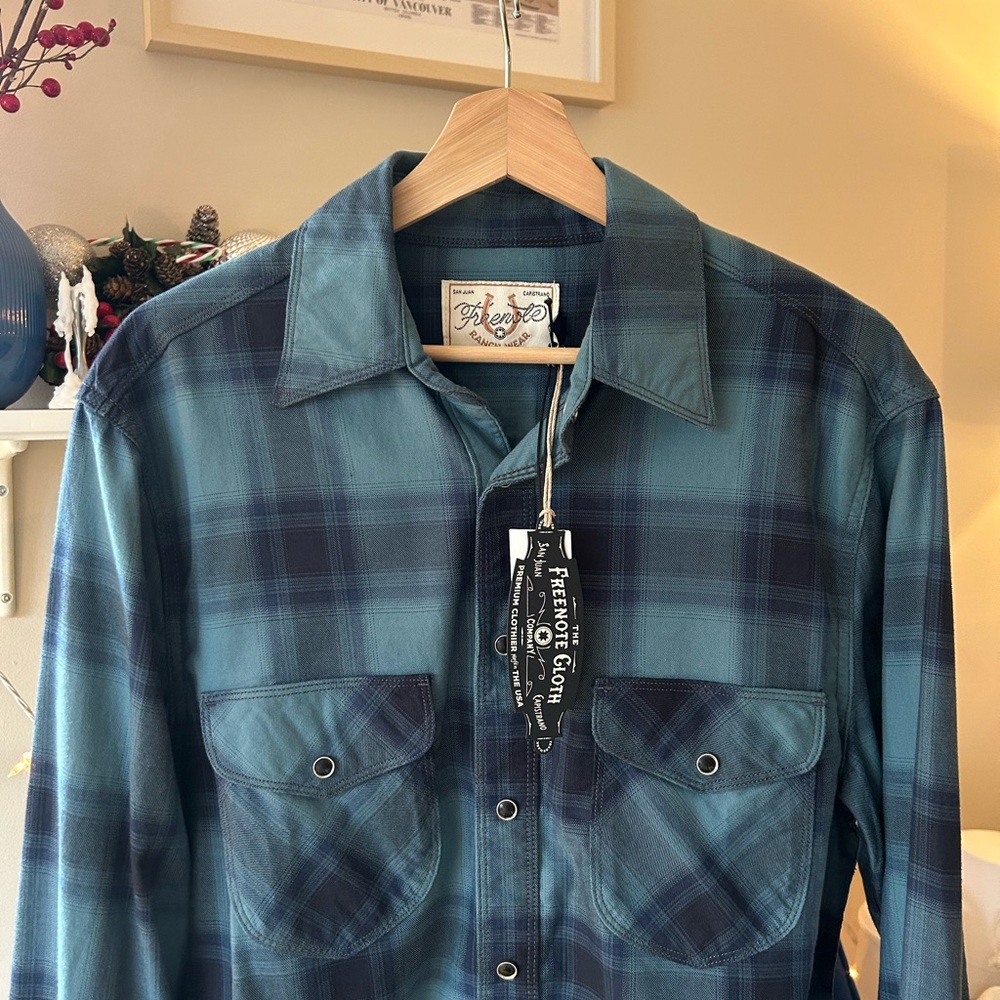 Freenote Cloth Bodie Blue Dusk Plaid Acorn Pocket Western Shirt